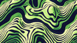 Abstract green and black wavy lines forming a digital topographic map-like pattern on a dark background. Modern art illustration.