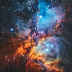 Wall Mural - Nebula and stars in vibrant celestial spectacle - A vivid and colorful nebula takes center stage, surrounded by dazzling stars in this deep space image