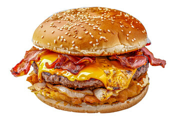 Wall Mural - A large hamburger with bacon and cheese on it, cut out - stock png.