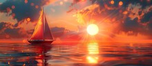 Tranquil D Clay Sunset A Sailboats Calm Journey On Serene Waters