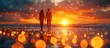 D Clay Sunset Couples Strolling along the Beach in a Romantic Twilight Atmosphere