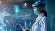 Medical technology, doctor use AI technology with virtual panel dashboard