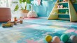 Soft hues of blue green and pink blend together seamlessly on the sensory floor creating a calming and peaceful effect in the playroom. .