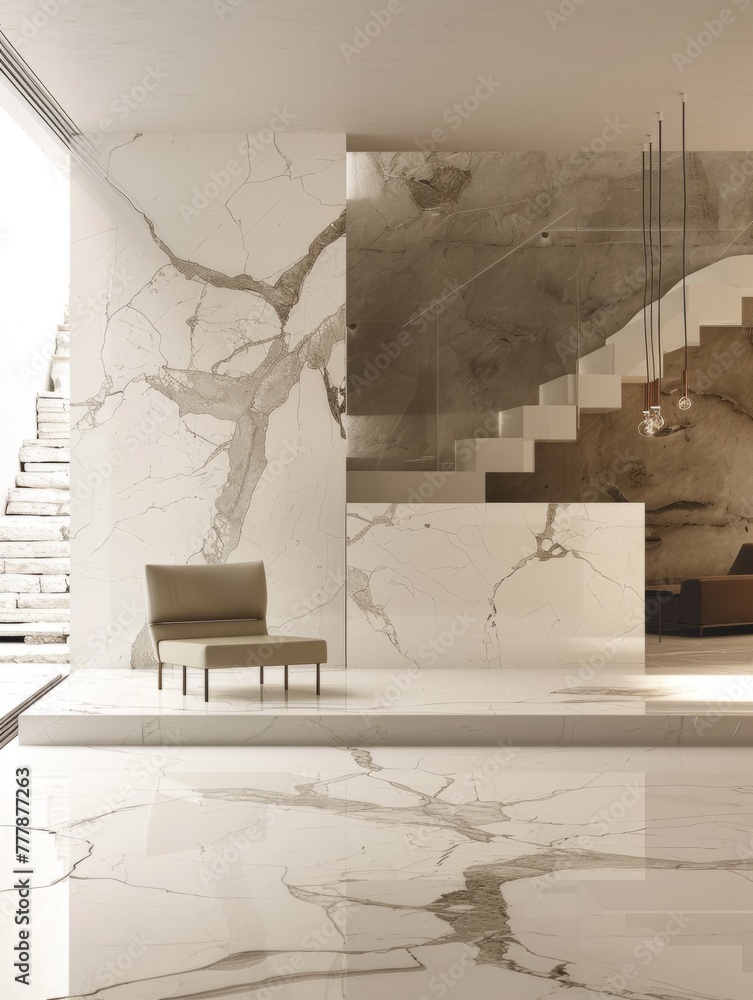 Modern interior with marble features and chair - This image showcases ...