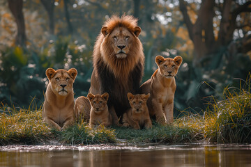 Wall Mural - lion and lioness in zoo