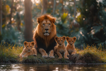 Wall Mural - lion cub and lioness