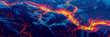 colorful topographic map of the river valley, glowing with orange and yellow lines on a dark blue background, generative AI