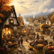 Medieval village celebrating a harvest festival. 