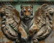 Directoireclad tiger Greek Mythology fusion dynamic hues closeup under Athenas gaze