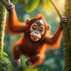 Bebé orangután en un árbol