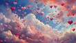Heartfelt Illustration for Valentine's Day, Romantic Balloon Decorations for Celebration, Dreamy Valentine's Day Illustration, Balloon Patterns for Romantic Decor, Colorful Sky Illustrations for Weddi