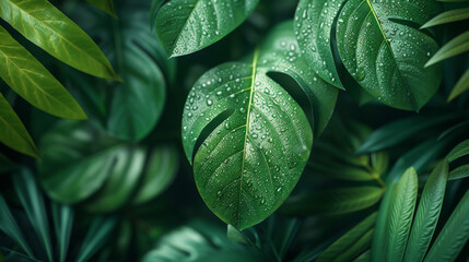 Poster - Nature leaves, green tropical forest, backgound illustration concept.