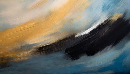 Canvas Print - the gestural brushstrokes and contrast of black against tranquil blue tones in this abstract background evoke a sense of depth and emotion