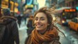 © sirisakboakaew - Happy business woman Amidst the whirlwind of working life Find relaxation amidst the hustle and bustle of the big city. Maybe she was standing on a busy sidewalk with a calm smile.