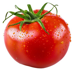 Wall Mural - A tomato is shown with water droplets on it, cut out - stock png.