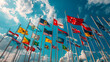Flags of participating countries flying in the wind show. generative ai 