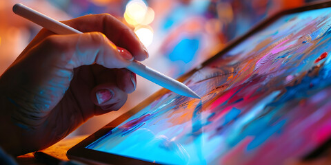 graphic designer's hand sketching on a digital drawing tablet with a stylus pen, in front of a computer monitor, digital art offers multiple mediums and styles, Digital Art for Sale