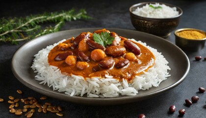 Wall Mural - Rajma curry with white rice on a plate.