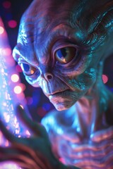 Poster - A close up of a alien looking at something in the distance. Generative AI.