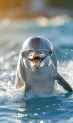 Sticker - A dolphin is smiling while swimming in the ocean. Generative AI.