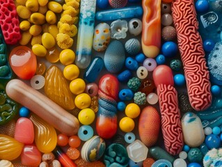 Wall Mural - A close up of a pile of colorful beads and other items. Generative AI.