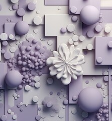 Poster - A close up of a white flower surrounded by purple and pink shapes. Generative AI.