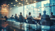 © melhak - Business Meeting Behind Glass Wall - Corporate Teamwork and Office Dynamics - blurry out of focus workplace collaboration image.