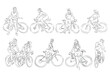 Sketch cyclist girl in action collection vector for design element.
