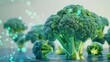 Broccoli, Contains sulforaphane, a potent compound with anticancer properties, super food conception, futuristic background