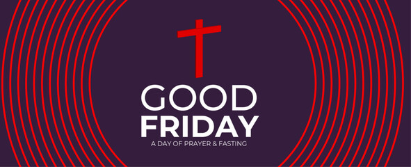 Wall Mural - good friday, it is finished text banner with Cross crucifix on hill and bird flying at sunset for good friday. banner, cover, poster, flyer, card, website, brochure. vector illustration