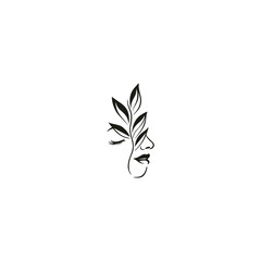 Wall Mural - Line Art Natural Beauty woman face ecological leaf logo vector
