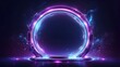 Energy in the form of background with lights,Abstract modern futuristic neon background. Large object in the middle, space backdrop. Dark scene with neon light. Reflection of light on a moist surface.