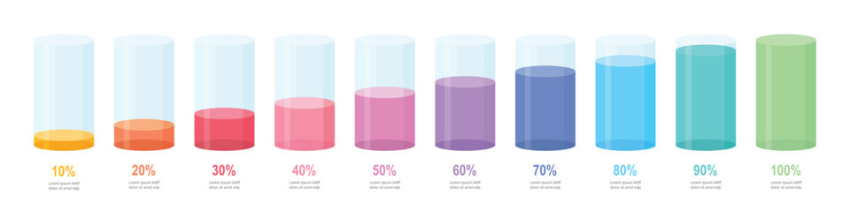Wall Mural - colourful gradient round slim chart bars template, clear 10%-100% infograph layout. graphic flat des