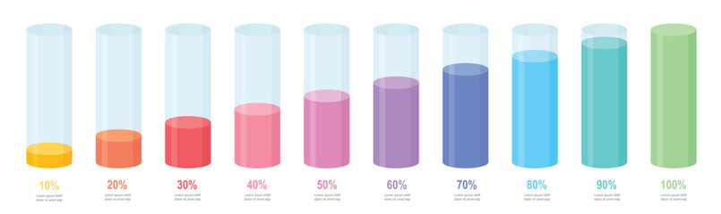 Wall Mural - colourful gradient round slim chart bars template, clear 10%-100% infograph layout. graphic flat des