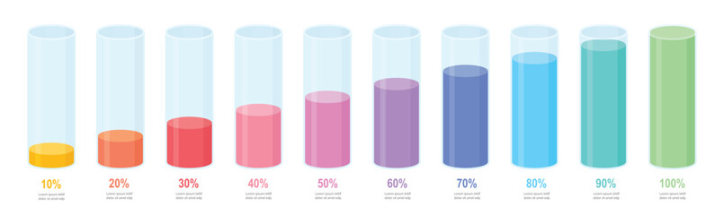Wall Mural - colourful gradient round slim chart bars template, clear 10%-100% infograph layout. graphic flat des