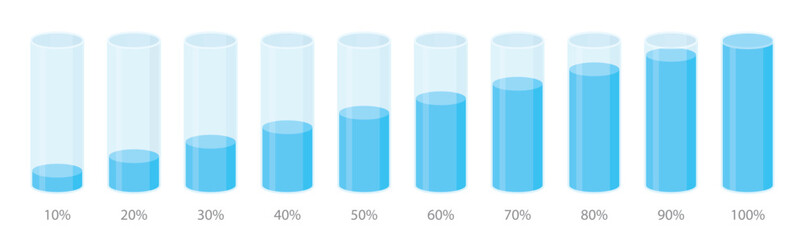 Wall Mural - simple blue round slim chart bars template, clear 10%-100% infograph layout. graphic flat design int