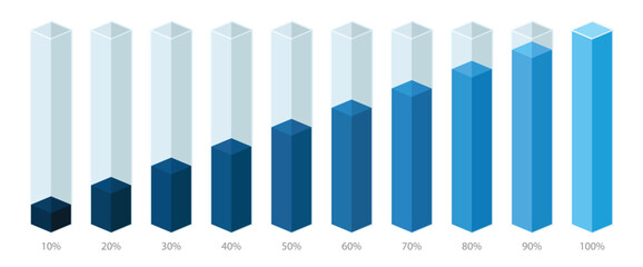 Wall Mural - blue gradient chart bars template, 10% to 100% number text. flat design business interface illustrat