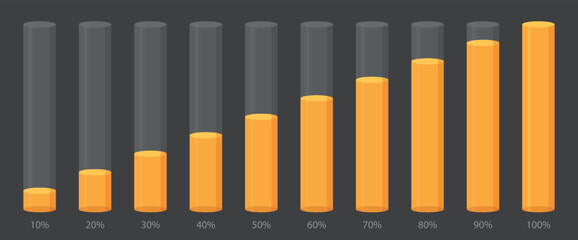 Wall Mural - bright yellow round slim chart bars template, clear 10%-100% infograph layout. graphic flat design i