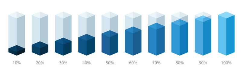 Wall Mural - blue gradient chart bars template, 10% to 100% number text. flat design business interface illustrat