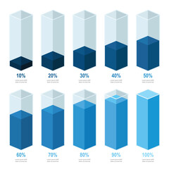 Wall Mural - blue gradient chart bars template, 10% to 100% number text. flat design business interface illustrat