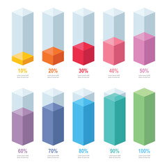 Wall Mural - colorful gradient chart bars template, 10% to 100% number text. flat design business interface illus
