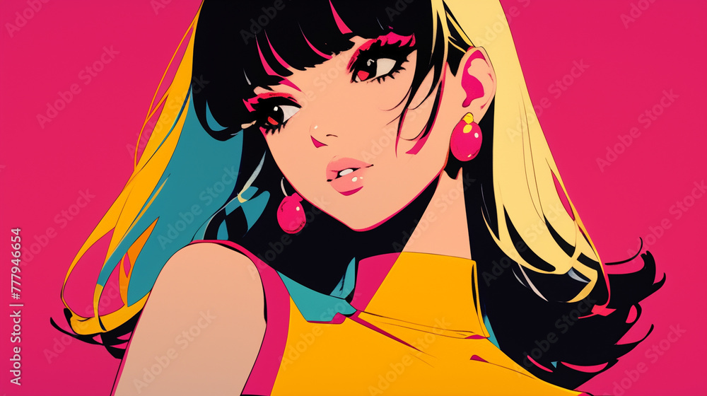 90年代のアニメ風女性のイラスト の Stock イラスト | Adobe Stock
