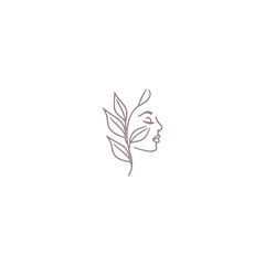 Wall Mural - Beauty Woman Face with Leaf Logo Design for Spa.