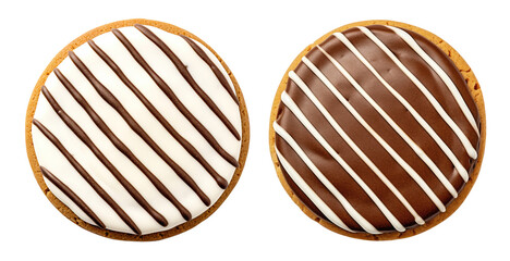 Sticker - Round cookies with striped chocolate glaze isolated on transparent background, top view