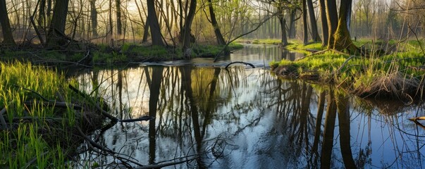 Poster - View of cool green forests with clear rivers