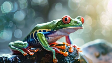 Closeup of cute and beautiful red-eyed tree frog