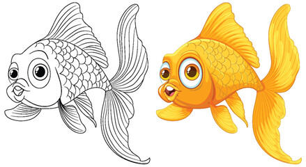 Wall Mural - Vector illustration of a goldfish, colored and outlined.