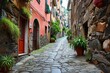 A  street in a charming town ,charming traditional streets of old town ,  AI generated