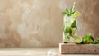 mojito with lime on modern still life with podium on a beige background. Generative Ai