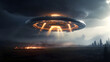 UFO, alien ship hovering above the earth. Unidentified flying object